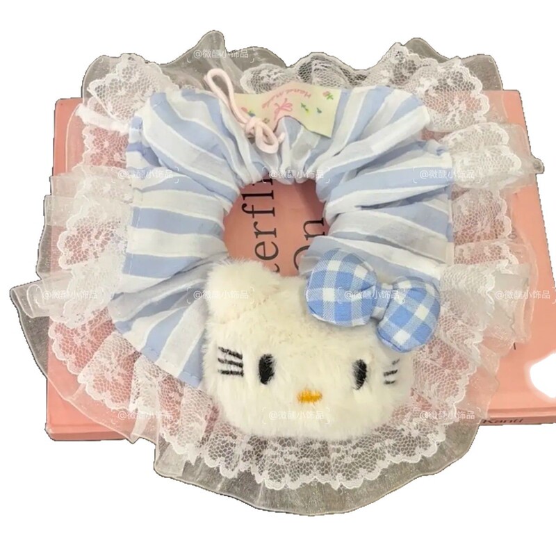 新款可爱猫咪牛仔肠圈发圈日系甜美高颜值少女马尾发绳皮筋发饰|undefined