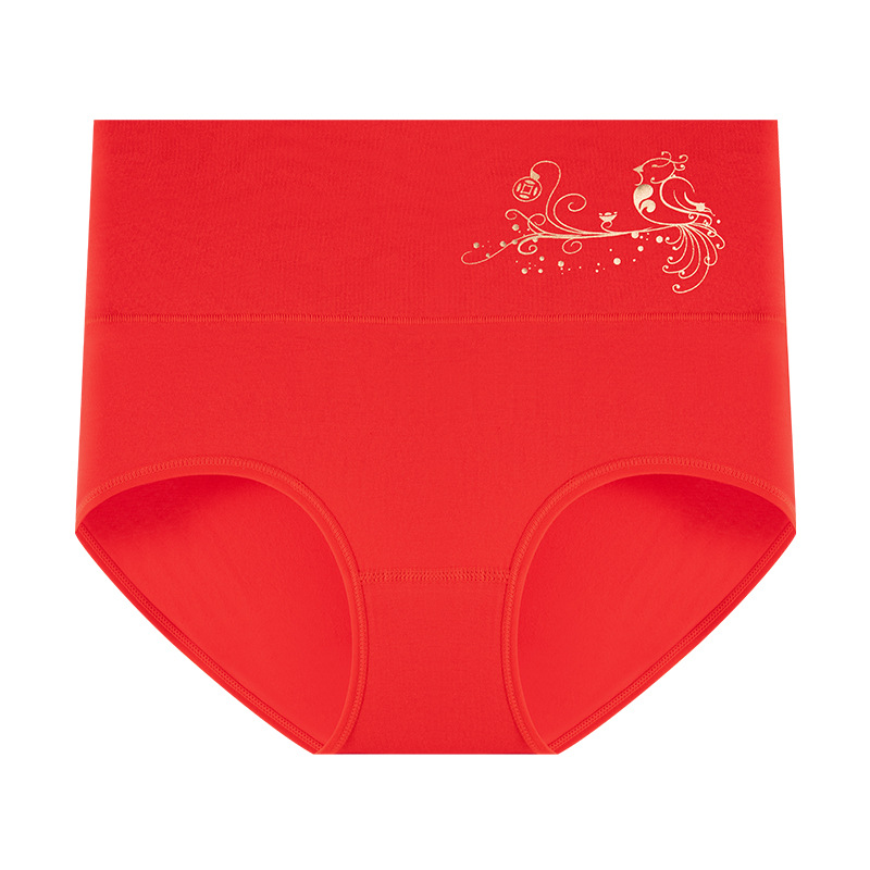 Estilo chino, gran rojo, año natal, madre casada, Hongyun rojo, talla grande, cintura alta, entrepierna de algodón, ropa interior de mujer, calcetines gratis