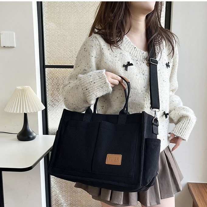 2024 새로운 코듀로이 숄더백 여성 캐주얼 올매치 대용량 핸드백 한국식 패셔너블 크로스 바디 캔버스 백