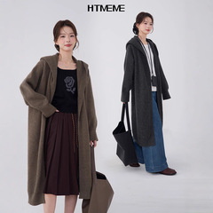 花田橱窗HTmeme 天使之翼~慵懒连帽针织毛衣外套女2025春宽松大衣