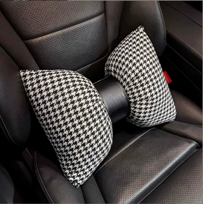 Other Automotive Interior Supplies: Car Black Cyber Celebrity Cushion - houndstooth-leather-ring-waist-black