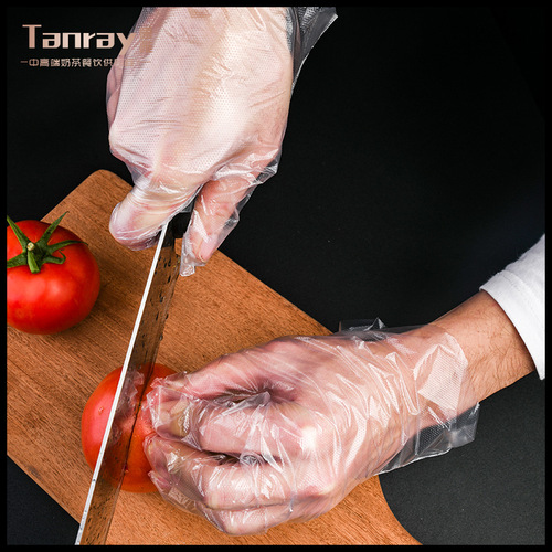 Disposable gloves food grade thickened PE transparent plastic 100 pieces household commercial protective film gloves wholesale
