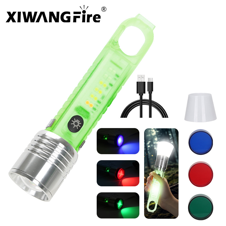 Nuevo blanco linterna láser gancho magnético luz lateral LED rojo azul flash camping luz fuerte luz telescópica zoom