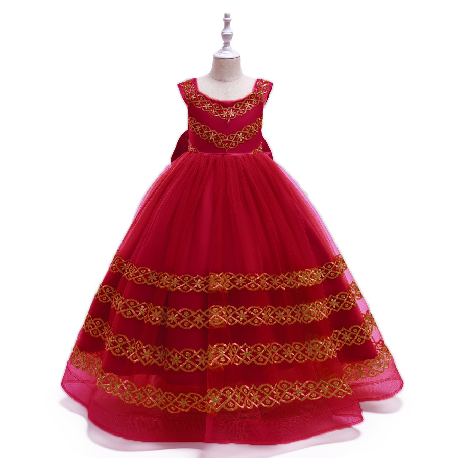 亚马逊长款刺绣儿童礼服公主裙 女童走秀花童晚礼服children gown-阿里巴巴