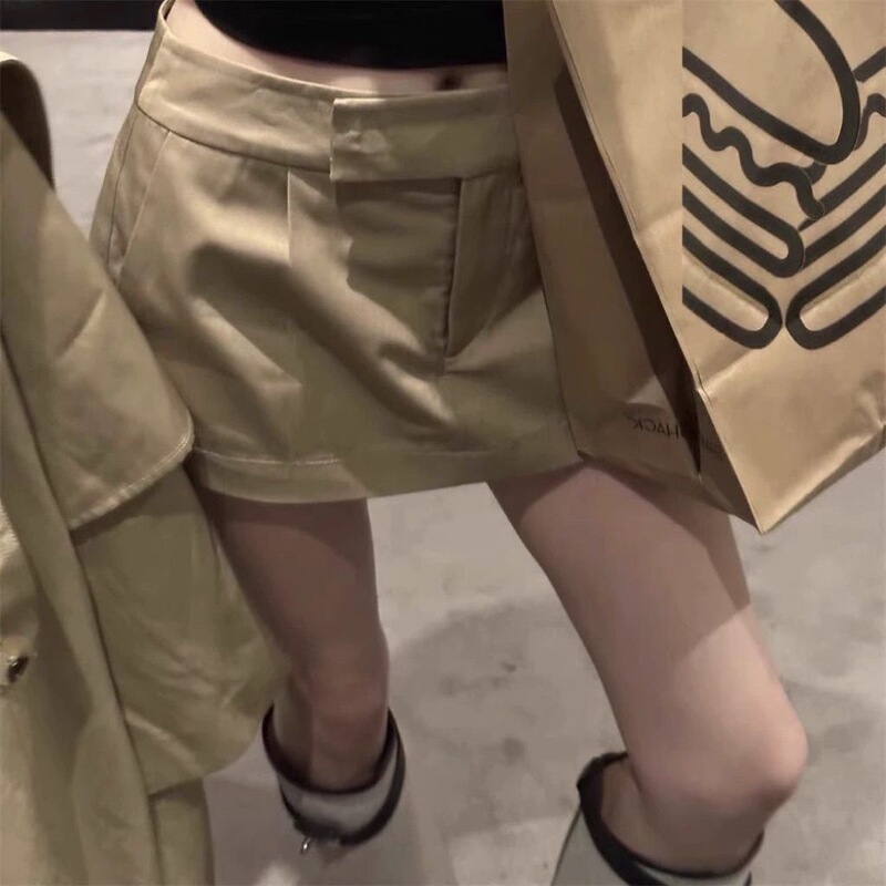 2025春夏卡其色短裙英伦风简约西装A字半身裙女高腰百搭辣妹短裙|undefined