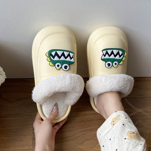 Autumn and Winter Cartoon Cotton Slippers Women's Home Dormitory Plush Waterproof Removable and Washable Warm fleece-lined Outerwear Baotou Couple Men