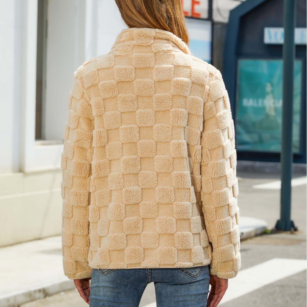 Dameskleding Flash fluwelen herfst en winter nieuwe kleding lange mouwen vest rits losse effen kleur geruit pluche jas_voghion.com