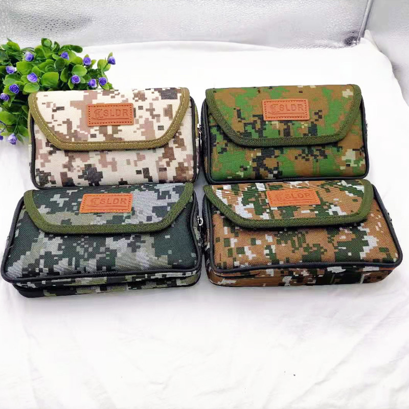 L2222 horizontal de 7 pulgadas de tres capas de camuflaje bolsa de cintura bolsa de teléfono móvil monedero bolsa de lona bolsa de sitio de construcción 10 yuanes