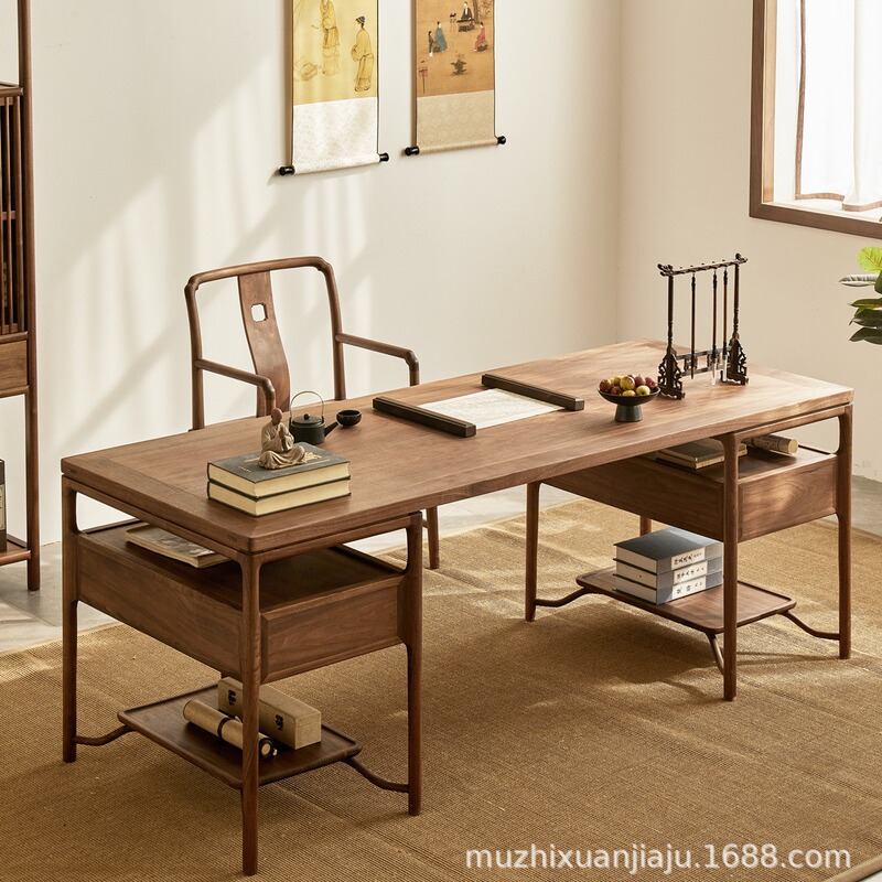 Desk Made of Elm Wood, North American Walnut Wood, New Chinese Style Solid Wood Desk, Home-Use Elm Wood Calligraphy Table Desk Made of Elm Wood, North American Walnut Wood, New Chinese Style Solid Wood Desk, Home-Use Elm Wood Calligraphy Table