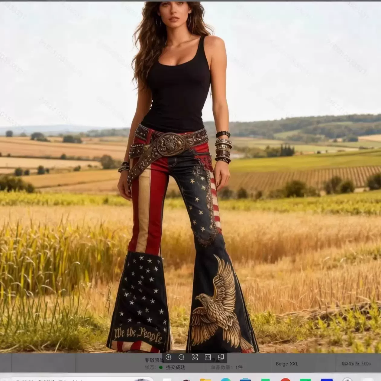 亚马逊外贸跨境 数码印花 女士长裤彩色花朵仿真牛仔裤