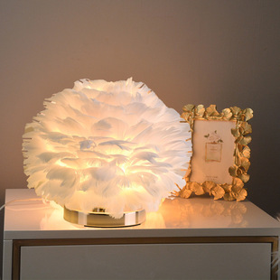 Feather Table Lamp Bedroom Bed Head Light Luxury Ins Creative Touch Warm Romantic Girl Children's Room Nordic Dimming