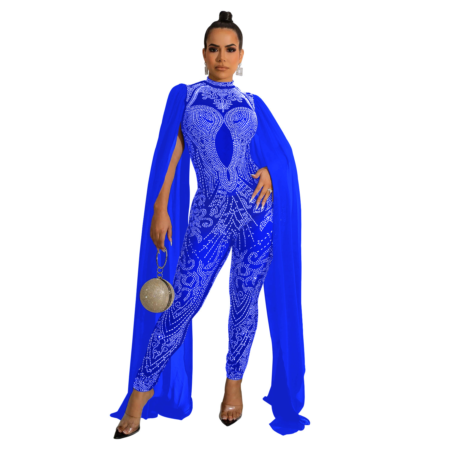 C6032 AliExpress Amazon moda europea y americana ropa de mujer rhinestone malla ver-a través de pantalones sin mangas hombro mono image 7