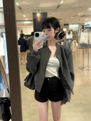 2025休闲灰色夹克棒球服外套女感宽松显瘦气质毛呢短款开衫春秋季