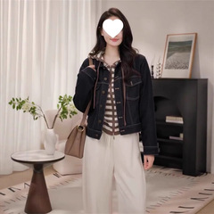 深蓝时尚短款薄款牛仔外套女2025早秋新款休闲宽松高级感夹克上衣