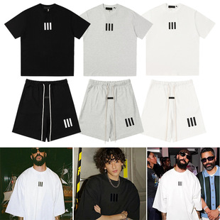 ESSENTIALS Season 8 FOG main line joint name fashion brand High Street cotton loose three bars short sleeve suit men