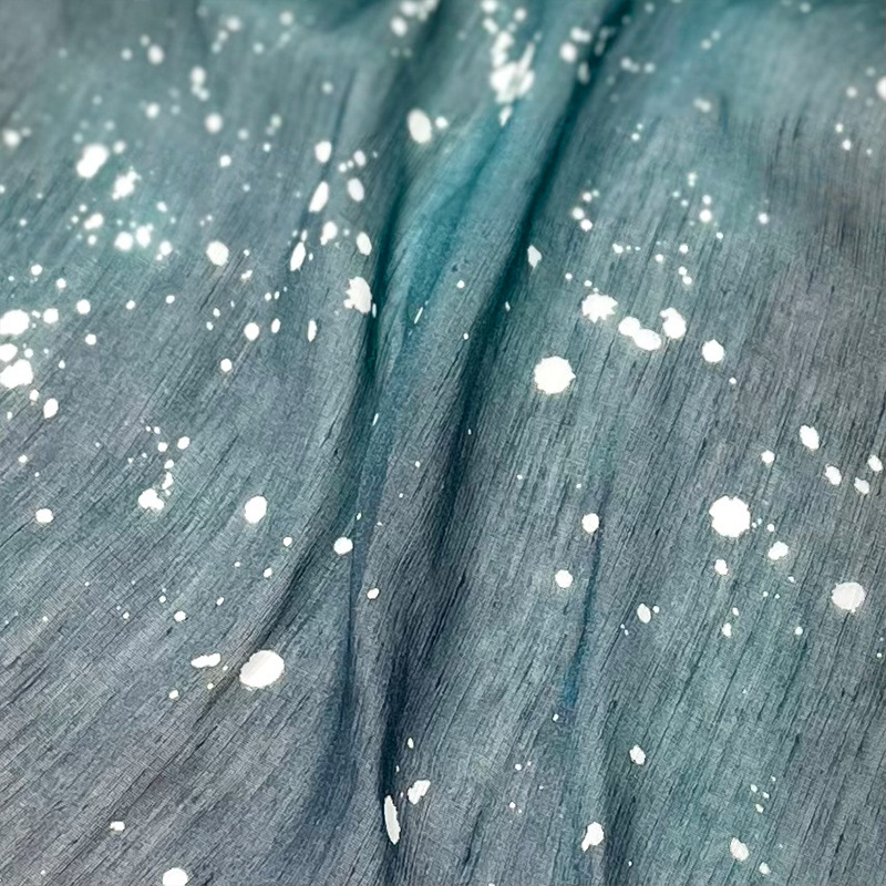 深绿色不规则晕染泼墨星空感真丝麻面料 吊带古装布料