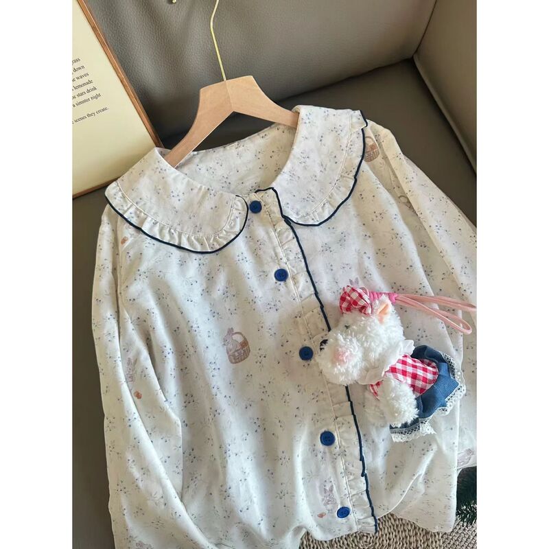 Floral Doll Collar Pajamas for Women, Spring and Autumn Long-Sleeved Cloud Cotton Sweet and Cute Princess Style Home Clothes Women's Cardigan Set Floral Doll Collar Pajamas for Women, Spring and Autumn Long-Sleeved Cloud Cotton Sweet and Cute Princess Style Home Clothes Women's Cardigan Set