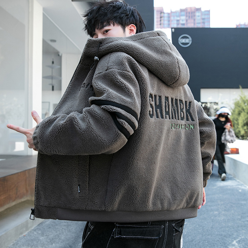 Winter Outwear Men's Velvet Thickeneded Youth Men's Clothing Handsome Junior High School and High School Students Warm Cashmere Cotton Outwear Trendy