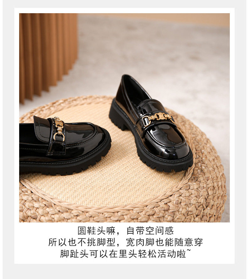 Giày lười nữ đế dày gót vuông 3–5 cm, mũi tròn, da bóng, size lớn — Màu Đen (Da sáng chế) chi tiết 8