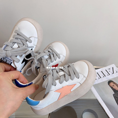 2023 New Arrival Kids' Four-Season White Sneakers with Velcro, Featuring a Pentagram Design—Stylish Korean-Style "Dirty Shoes" for Boys and Girls