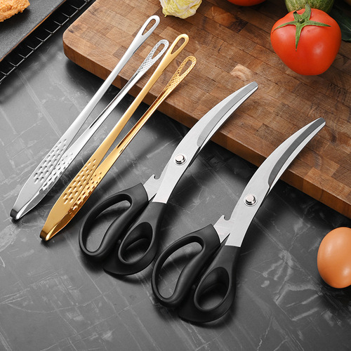 Kitchen household stainless steel multi-functional scissors for cutting chicken bones Elbow Korean barbecue scissors barbecue clip set