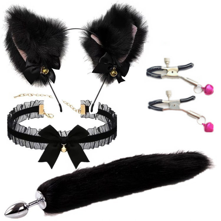 Lace collar black four-piece set