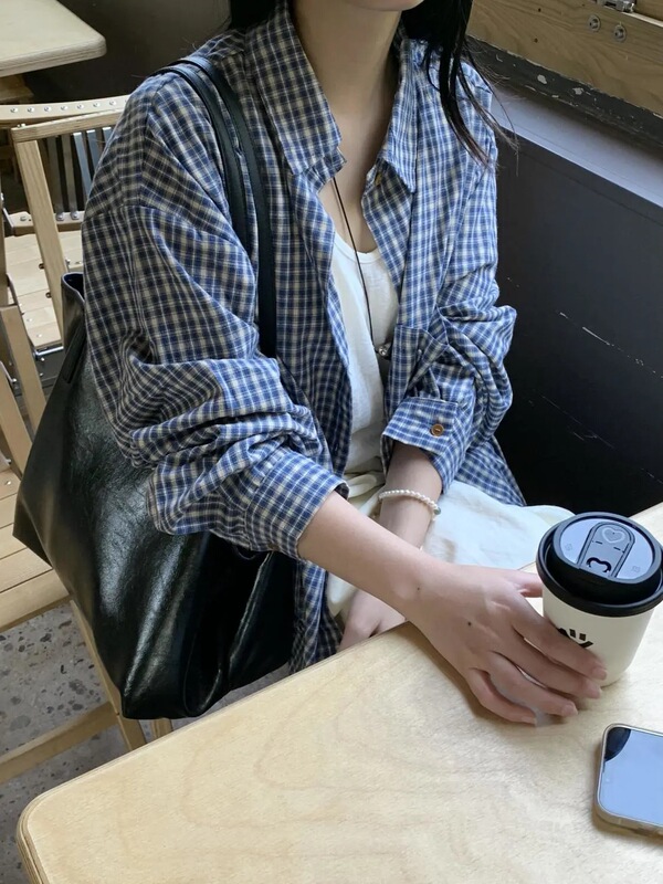 [dark blue light blue have] original cloth plaid shirt blue long shirt [real price] chenille spandex