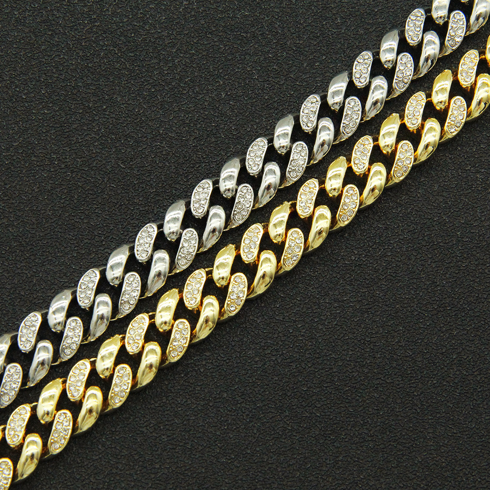 European and American hip-hop glossy diamond mosaic personality Cuban chain bracelet