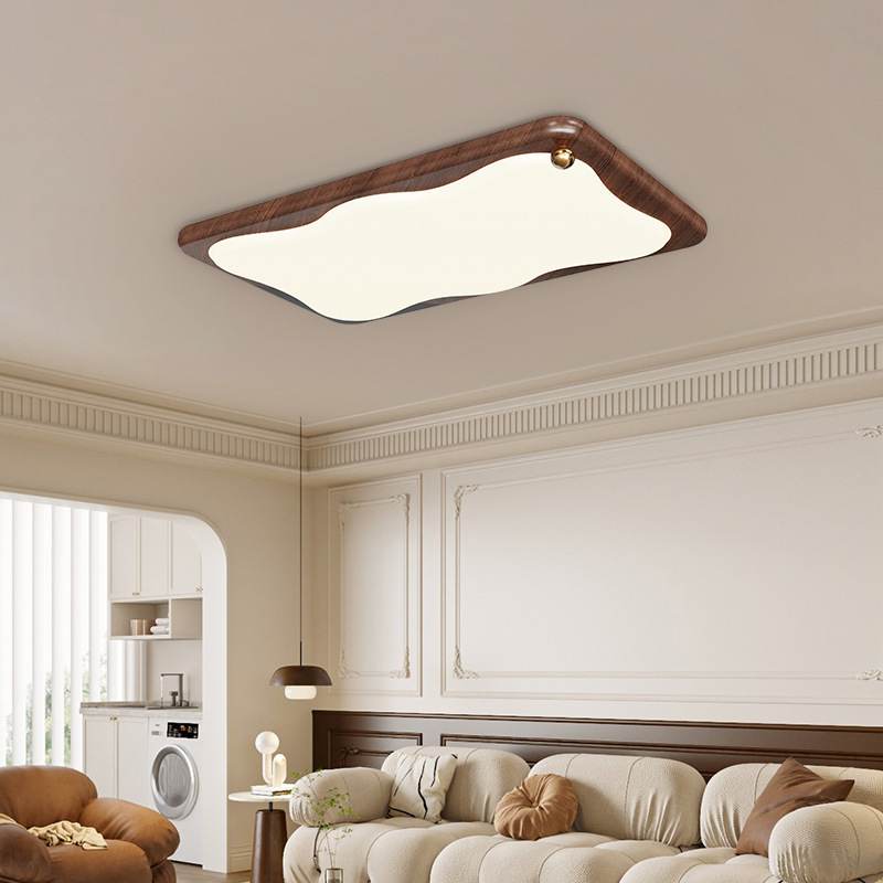 Nuevo estilo chino sala de estar lámpara principal madera de madera de color nuez de estilo medio antiguo viento silencioso lámpara de techo dormitorio retro lámpara de estudio