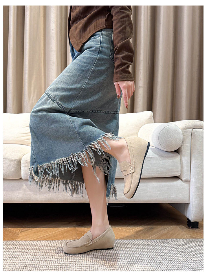 Giày nữ đế mềm tăng chiều cao 5 cm mũi tròn form rộng size lớn — Khaki (toàn dải), Màu mơ (toàn dải), nâu sẫm chi tiết 20