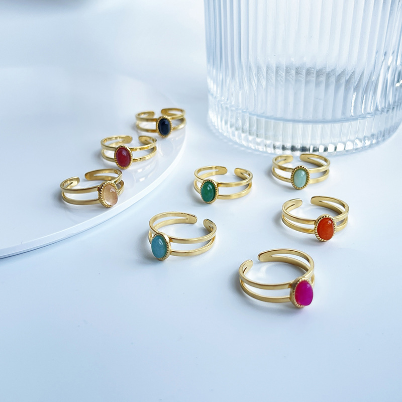 Fashion Geometric Titanium Steel Inlay Zircon Open Ring 1 Piece