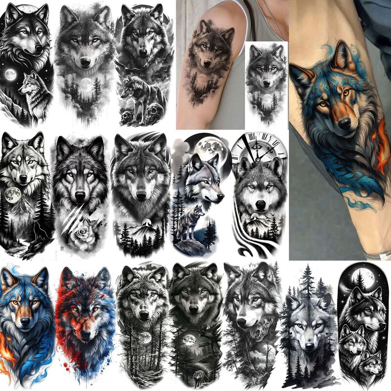 New Cross-Border Wolf Tattoo Stickers, Various Styles in Stock, Non-Replica Designs, Temporary Tattoos for Arms and Legs, Temu European and American Tattoo New Cross-Border Wolf Tattoo Stickers, Various Styles in Stock, Non-Replica Designs, Temporary Tattoos for Arms and Legs, Temu European and American Tattoo