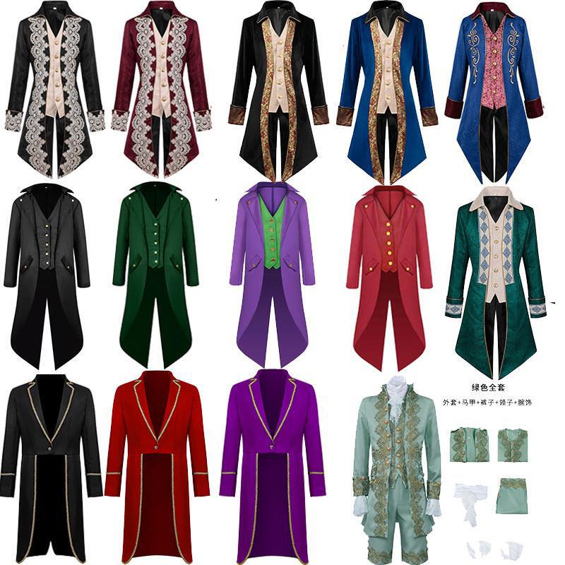 European Medieval Adult Men's and Women's Punk-Style Tuxedo Shirts with King's Performance Costumes Renaissance