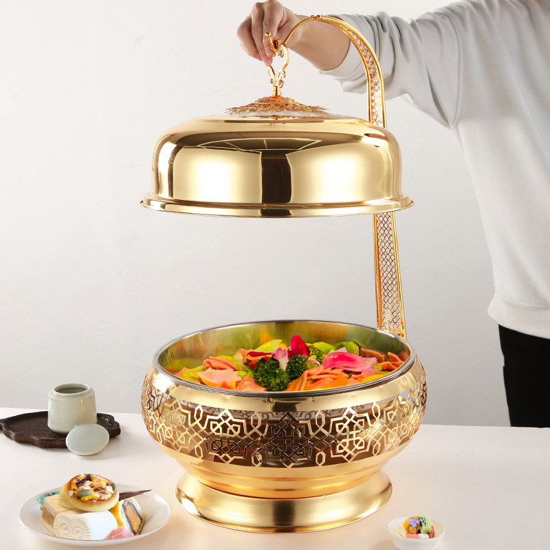 跨境不锈钢Chafing Dish金色餐炉吊钩自助酒精炉酒店餐厅豪华炉8L|undefined