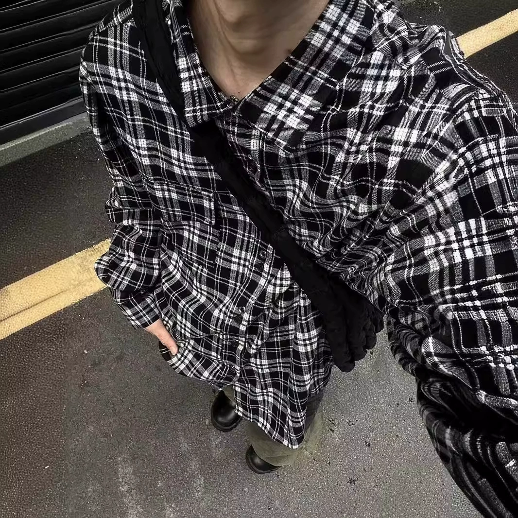 Японская ретро клетчатая рубашка куртка мужской молодежный 2024 рубашка с длинными рукавами