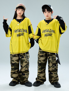 Street Dance Kidsren's Trendy Clothing Performance Clothing Boys' Suits Hiphop Kidsren's Hip-Hop Jazz Dance Trendy Brand Jackets Camouflage Pants