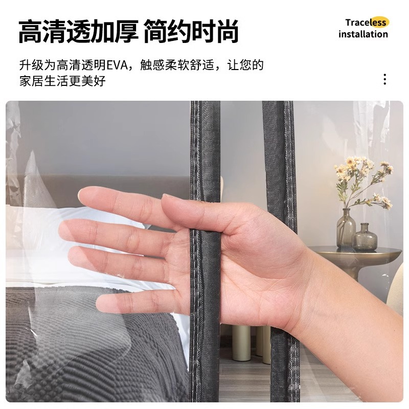 Cortina de partición de aire acondicionado a prueba de viento, cortina de puerta de aire frío para hogares de invierno caliente, cortina de viento transparente, cocina sin perforación de plástico