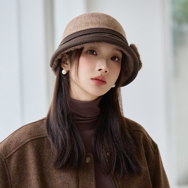 韩版秋冬季帽子女款甜美百搭蝴蝶结保暖盆帽加绒高级感气质渔夫帽|undefined