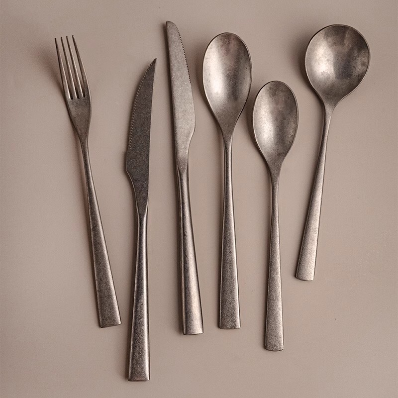 Hotel Restaurant Vintage Old Washed Denim Outdoor Household Products 304 Stainless Steel Knife, Fork and Spoon Western Tableware