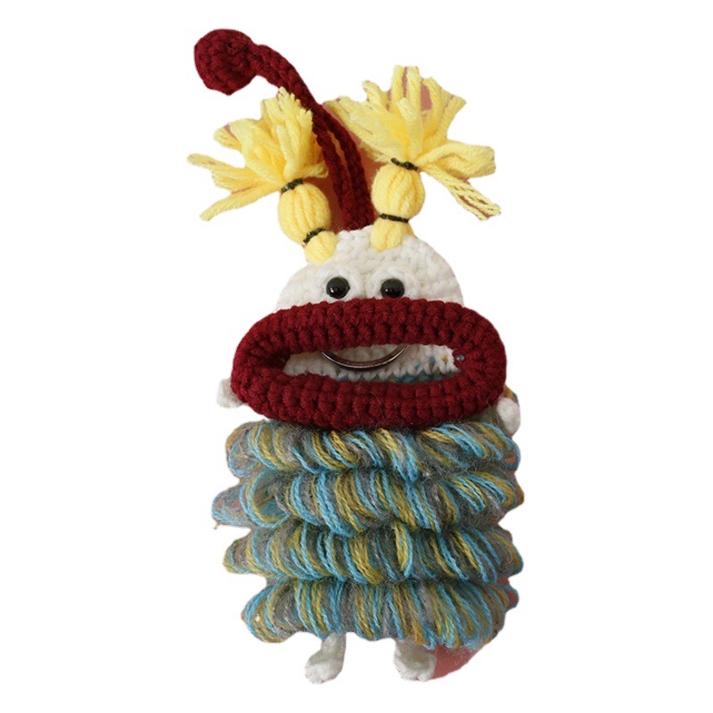 Super Cute Cartoon Hand-Knitted Sausage Mouth Key Bag, Knitted Wool Crocheted Earphone Cover, Car Key Pendant