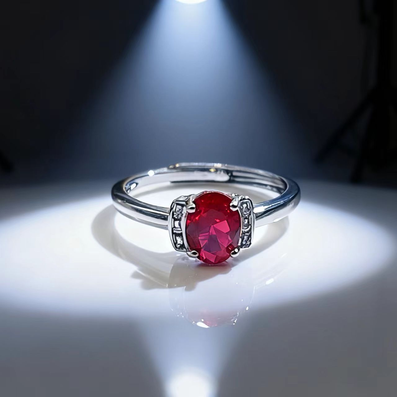 New Jewelry: Egg-shaped Cultivated Ruby Ring, Niche High-end Colored Gemstone Red Corundum Open Ring_voghion.com