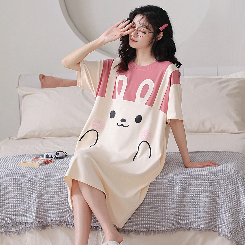 New Summer Women's Pajamas Cute Short-sleeved Nightgown Cartoon Large Size Summer Thin Long Dress Home Wear New Summer Women's Pajamas Cute Short-sleeved Nightgown Cartoon Large Size Summer Thin Long Dress Home Wear