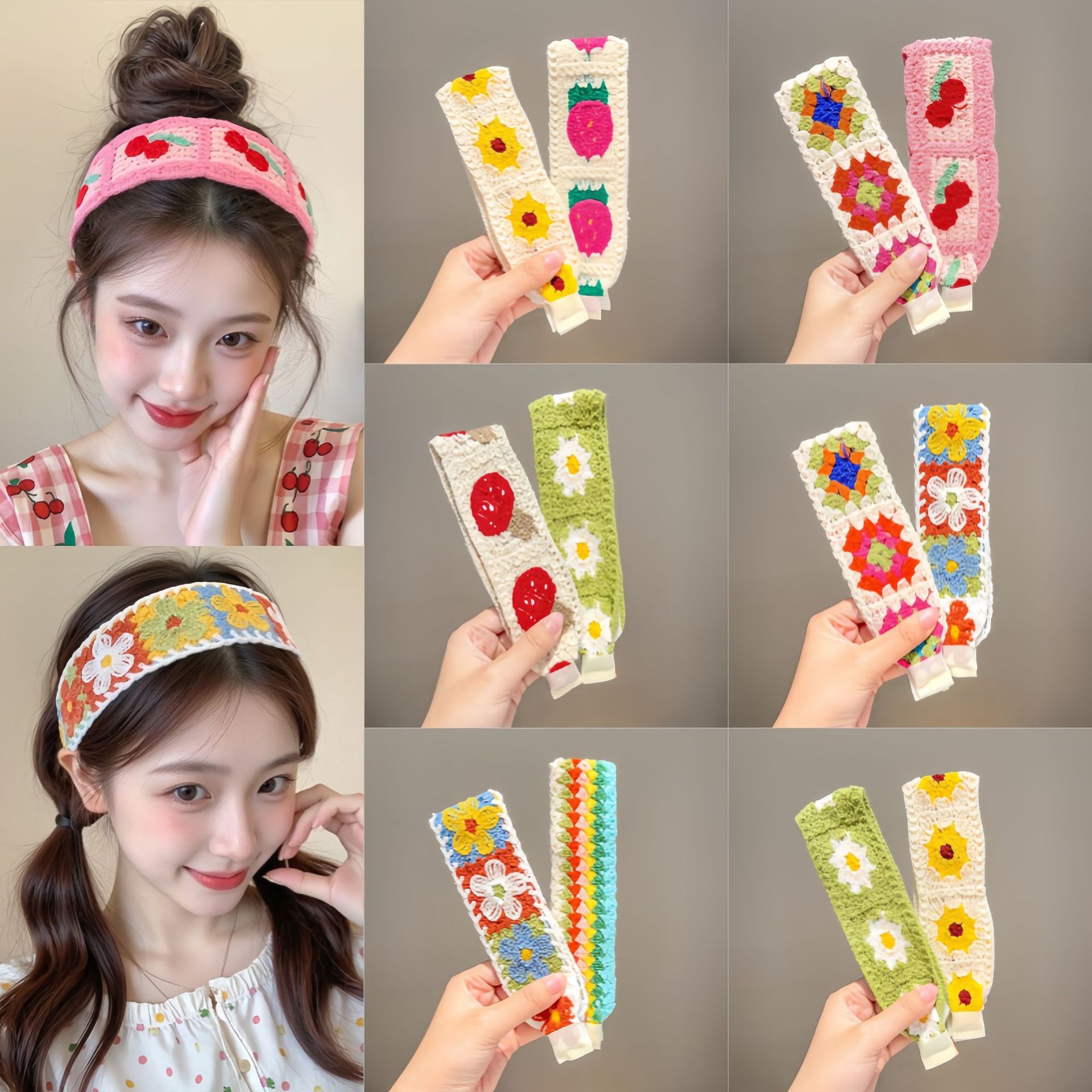Sweet knitted floral patterned Velcro headband for women, 2026 new style, for securing bangs and styling short hair, cute hair accessory