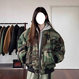 2025新款冬季美式飞行服两面穿迷彩加厚棒球服棉衣外套男女