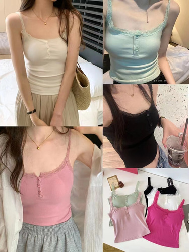 9062 Summer New Pure Cotton Stylish Embroidered Tank Top with Lace Blouse for Women - Design-Oriented, Niche Floral Edge Backless Top