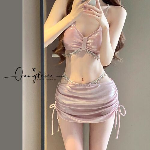 Women's swimsuit for hot springs, high-end pure lust style 2024 new sexy shawl split bikini three-piece suit
