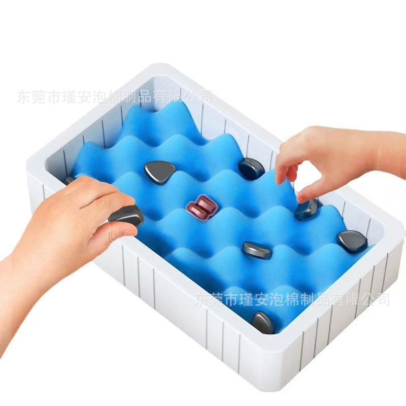 瑾安生产 蓝色磁吸海绵垫亲子互动游戏对战棋波浪海绵内衬  批发