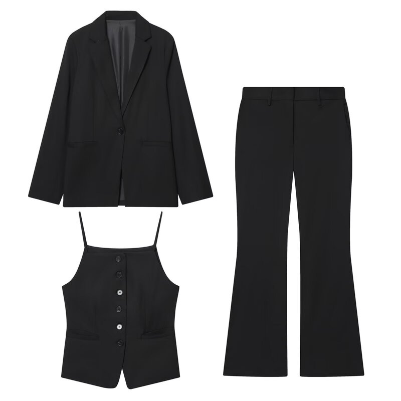 Pb&Za Women's 2025 Autumn New Suit Jacket + Sleeveless Spaghetti Strap Slim Vest + Casual Pants