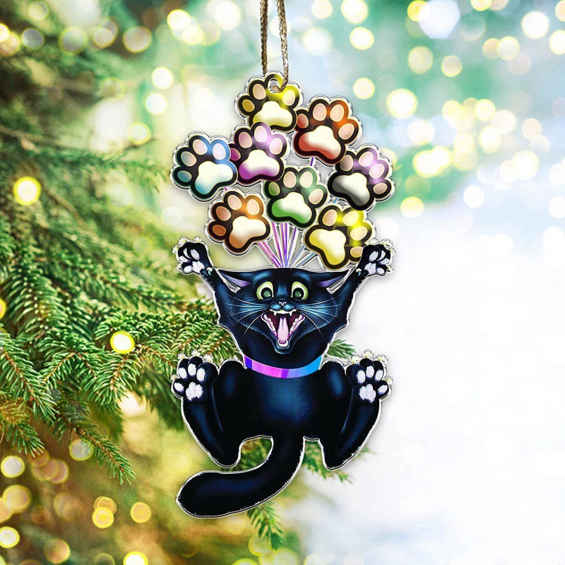 Creativo transfronterizo nuevo 20223 negro gato expresión divertida casa árbol de Navidad decoraciones adornos de acrílico colgante image 3