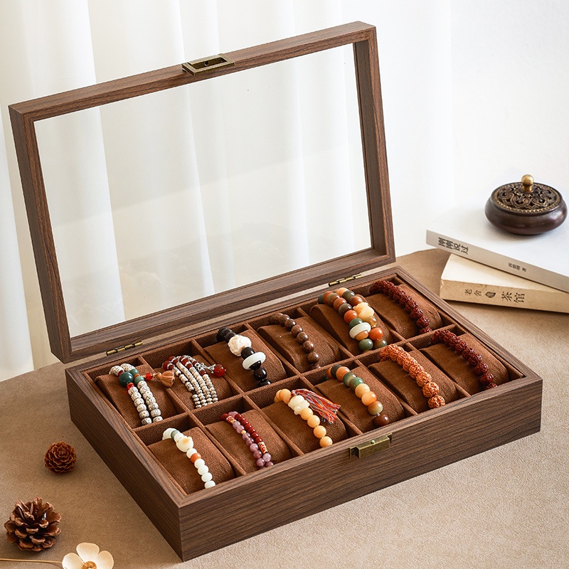 Manufacturer Wholesale Walnut Wood Grain 12-Bit Bracelet Storage Box Crystal Bracelet Watch Display Box Large Capacity Toy Box